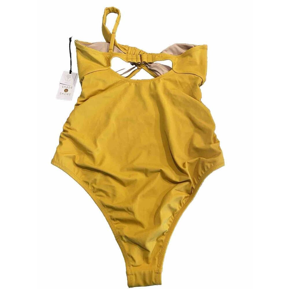 Shade And Shore A-symmetrical Swim Suit Gold Size M (8-10) NWT. MSRP $40 - Picture 3 of 6